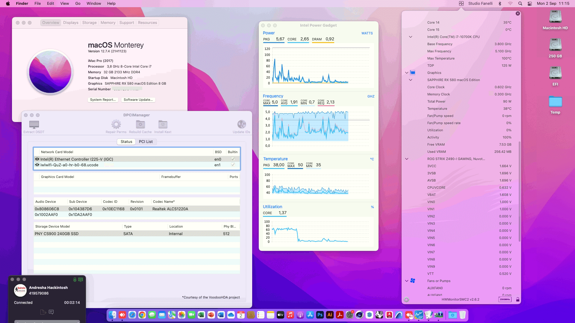 Success Hackintosh macOS Monterey 12.7.4 Build 21H1123 in Asus ROG Strix Z490-I Gaming + Intel Core i7 10700K + Sapphire RX 580